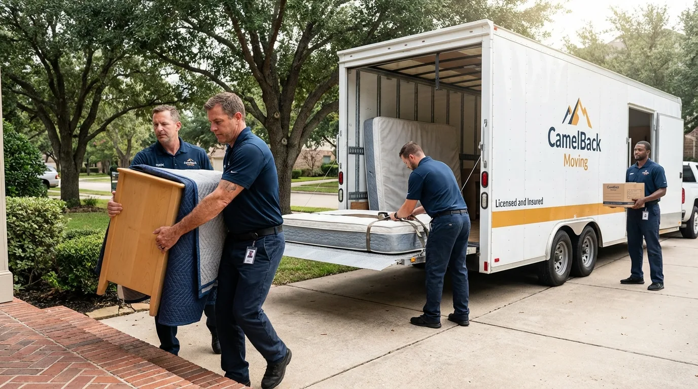 Crew loading residential truck for cross-state move from Pollock Pines, CA