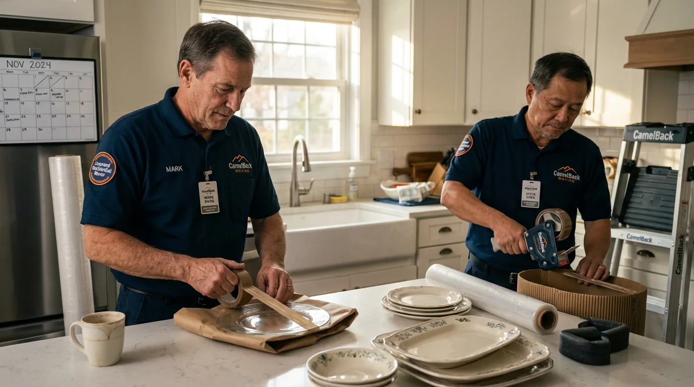 Professional crew packing kitchen dishware in Pollock Pines, CA